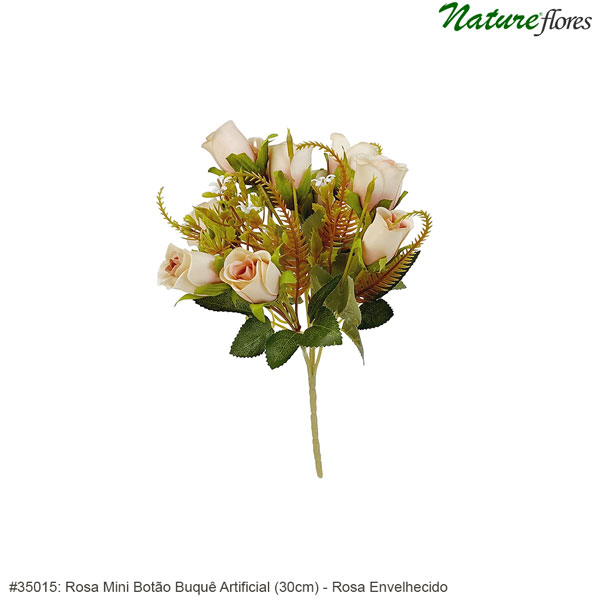 Rosa Mini Botão Buquê Artificial (30cm) - Imagem 3