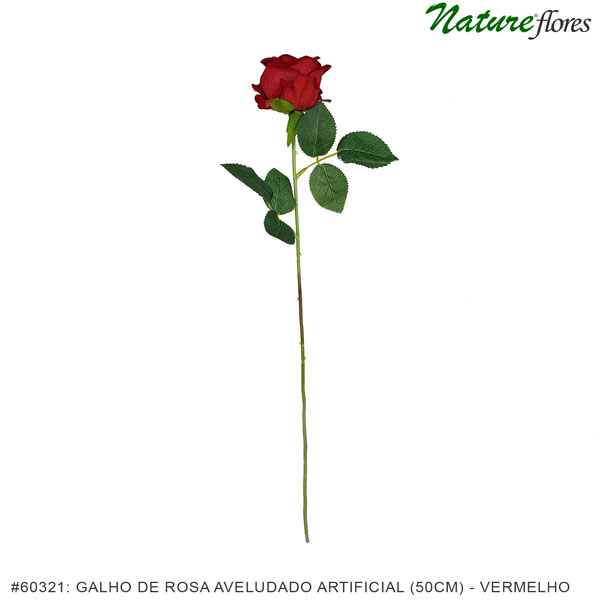 Galho de Rosa Aveludado Artificial (50cm) - Imagem 3
