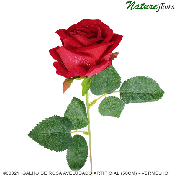 Galho de Rosa Aveludado Artificial (50cm) - Imagem 4