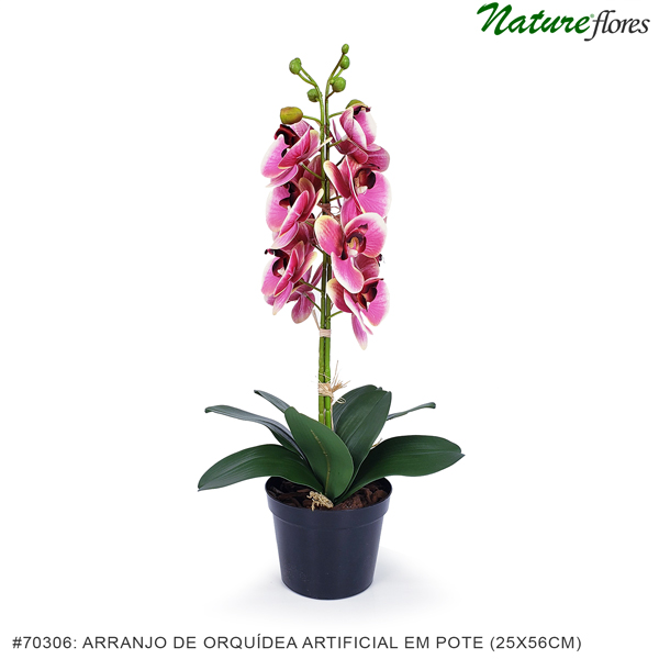 Arranjo de Orquídea Borboleta Duplo Artificial em Pote Plástico (25x56cm)