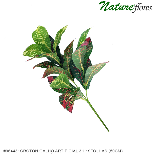 Cróton galho artificial 3h 19Folhas (50cm) - Imagem 3